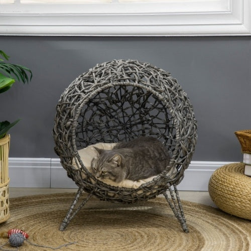 PawHut Rattan Elevated Cat Bed House Kitten