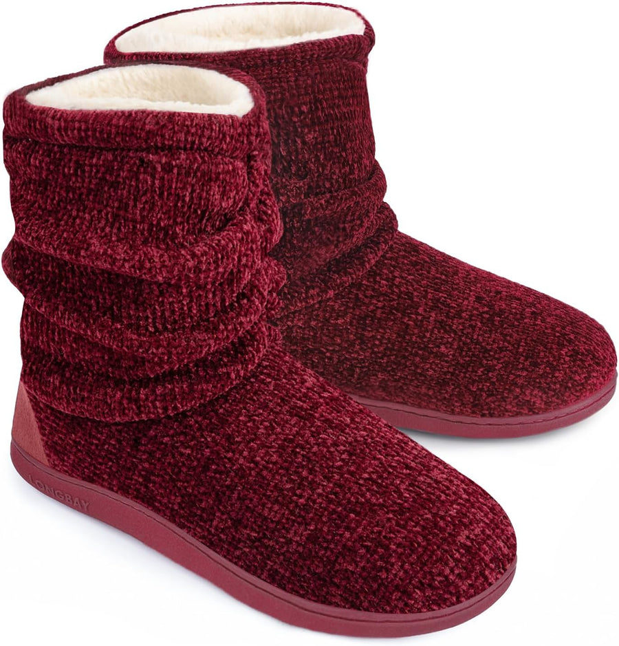 Women'S Cozy Winter Slipper Boots Warm Chenille Knit Bootie Memory Foam Non-Slip Indoor Outdoor House Shoes