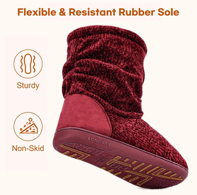 Women'S Cozy Winter Slipper Boots Warm Chenille Knit Bootie Memory Foam Non-Slip Indoor Outdoor House Shoes