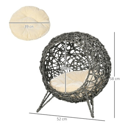 PawHut Rattan Elevated Cat Bed House Kitten