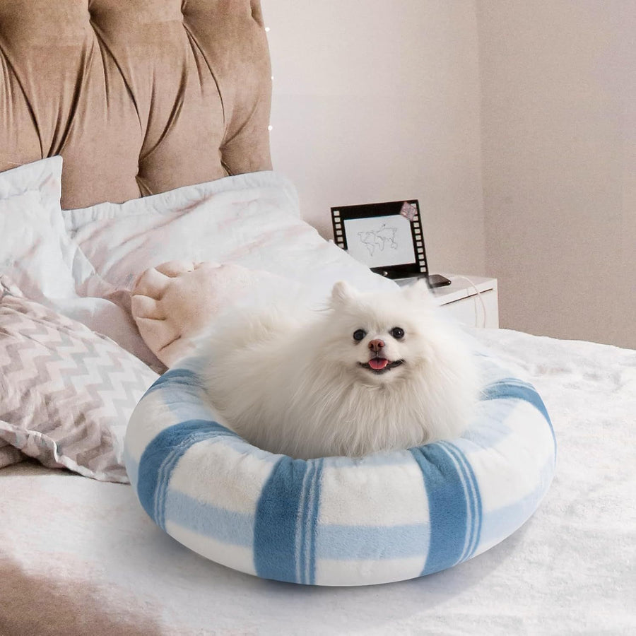 MEWOOFUN Plush Round Cat Bed For Indoor Cats 