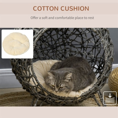 PawHut Rattan Elevated Cat Bed House Kitten