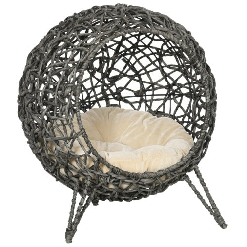PawHut Rattan Elevated Cat Bed House Kitten