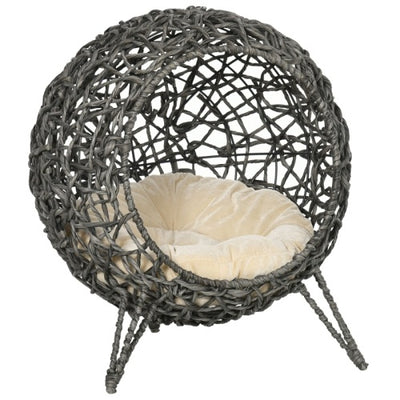 PawHut Rattan Elevated Cat Bed House Kitten