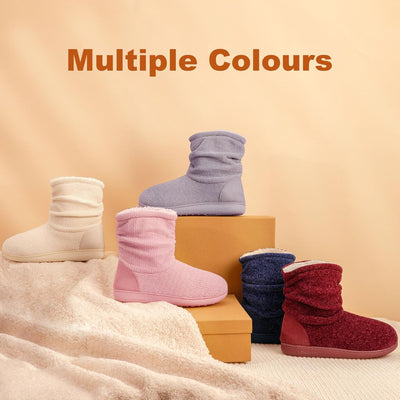 Women'S Cozy Winter Slipper Boots Warm Chenille Knit Bootie Memory Foam Non-Slip Indoor Outdoor House Shoes