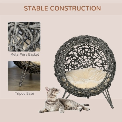 PawHut Rattan Elevated Cat Bed House Kitten